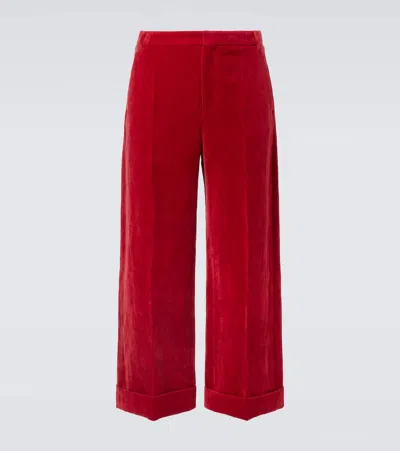 Valentino Flared Cotton And Linen-blend Velvet Trousers In Red