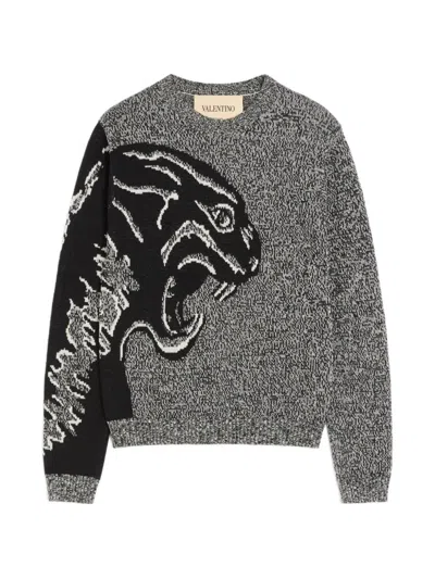 Valentino Garavani Panther-intarsia Virgin Wool Sweater In Gray