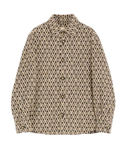 Valentino Cotton And Silk Faille Shirt Jacket With Toute La V Jacquard In Multi