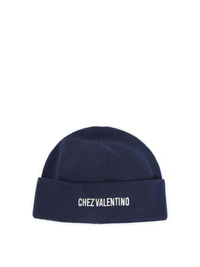 Valentino Garavani Cotton And Wool Hat In Blue