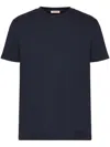 Valentino Cotton Crewneck T-shirt With Black Untitled Studs In Blue