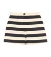 Valentino Cotton Satin Shorts With Maxi Barré Stripe Woman Black/vanilla 44 In Multi