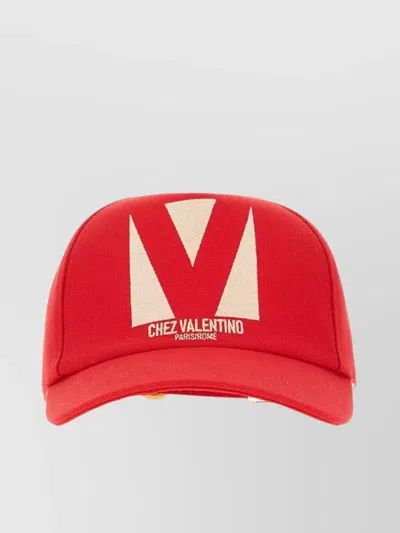 Valentino Garavani Cotton Baseball Cap Logoed Embroidery In Red
