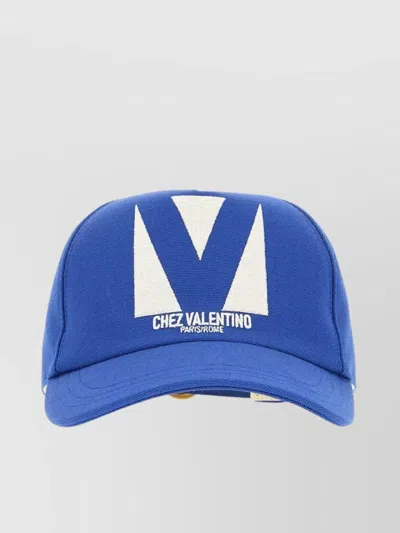 Valentino Garavani Cotton Baseball Cap With Contrasting Logoed Embroidery In Blue
