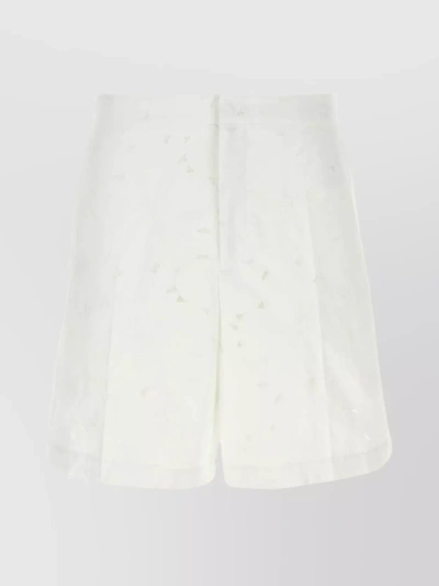 Valentino Cotton Blend Embroidered A-line Mini Shorts In White
