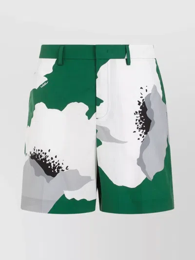 Valentino Garavani Printed Cotton Bermuda Shorts In Green