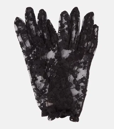 Valentino Garavani Floral-lace Gloves In Black