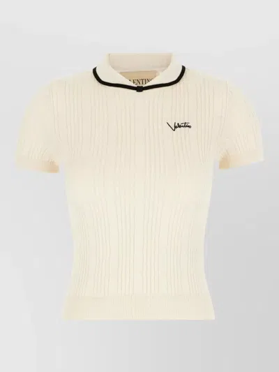 Valentino Cotton Blend Polo Shirt Ribbed Collar Sleeves In Animal Print