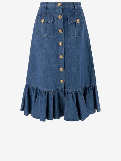 VALENTINO COTTON BLEND SKIRT WITH RUFFLE