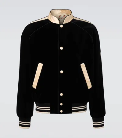 Valentino Garavani Satin-trim Velvet Bomber Jacket In Black
