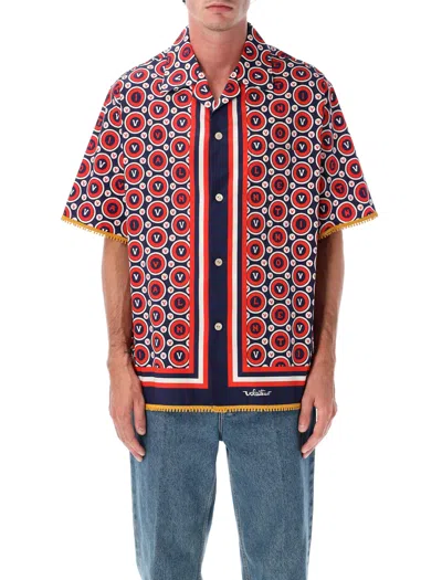 VALENTINO VALENTINO COTTON BOWLING SHIRT BULLES ROYALES PRINT