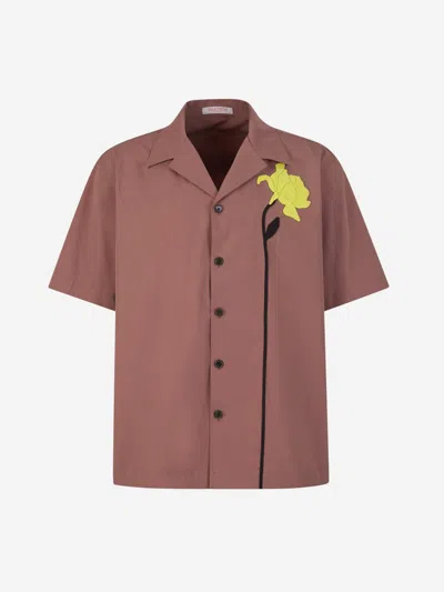 Valentino Cotton Poplin Bowling Shirt With Floral Cut-out Embroidery In モーブ