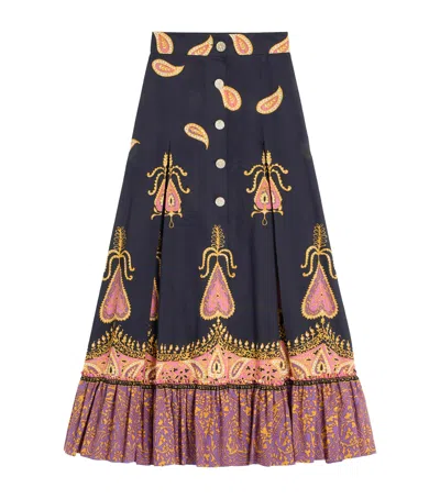 Valentino Paisley High Waist Skirt With Ruffled Hem In Indaco Multicolor