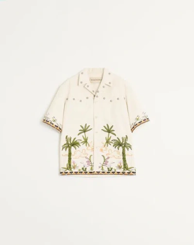Valentino Camicia In Canvas Di Cotone Con Ricamo Floreale In Multi