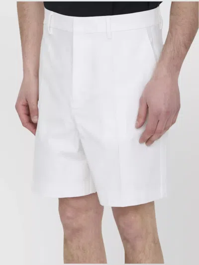 Valentino Cotton Canvas Shorts Featuring V-shaped Detail In White