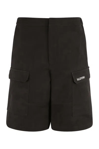 Valentino Logo-print Relaxed-fit Cotton-blend Shorts In Camou Nero