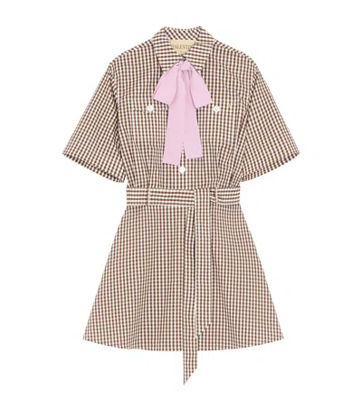 Valentino Cotton Check Mini Dress In Brown