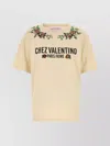 Valentino Cotton Crew Neck T-shirt With Embroidered Detail In Brown