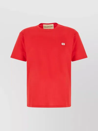 Valentino Cotton Crew Neck T-shirt With Short Sleeves In Orange