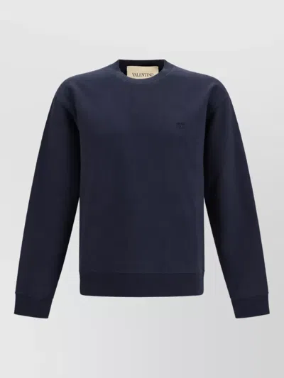 Valentino Cotton Crew-neck Sweatshirt In Blue