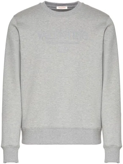 Valentino Grey Cotton Crewneck Sweatshirt With Logo