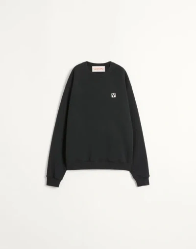 Valentino Cotton Crewneck Sweatshirt With Chez Patch In Black