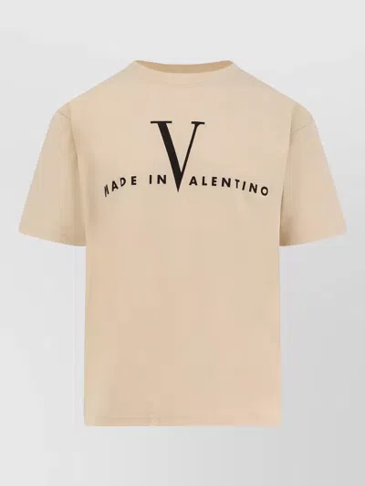 Valentino Garavani  Cotton T-shirt With Made In  Print In Nude