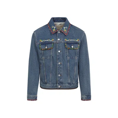 VALENTINO VALENTINO COTTON DENIM JACKET WITH INTRICATE EMBROIDERY
