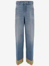 Valentino Garavani Light Blue Jeans With Logo Patch On The Back And Jacquard Cuffs In Denim Woman In Denim