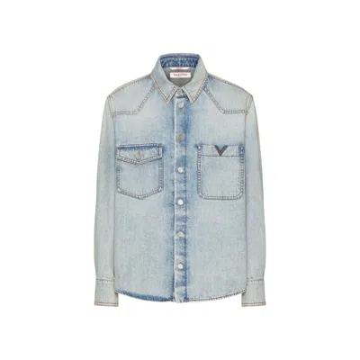 Valentino Cotton Denim Shirt In Blue