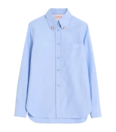 Valentino Cotton Embellished-collar Shirt In Blue
