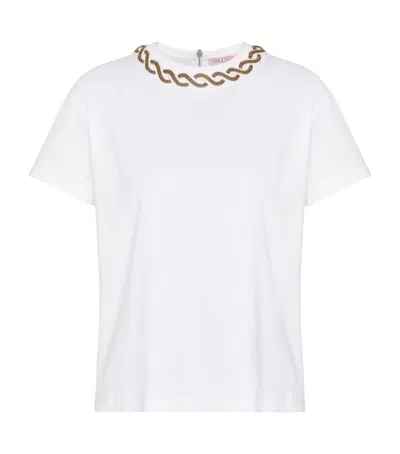 Valentino Cotton Embellished-collar T-shirt In White