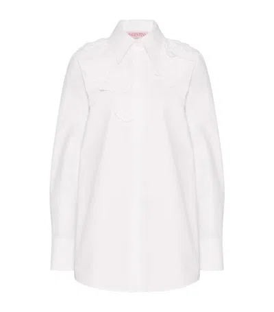 Valentino Cotton Floral Appliqué Shirt In White