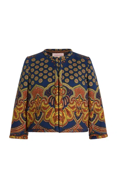 Valentino Cotton Blazer With Printed Intricate Pattern In Blue
