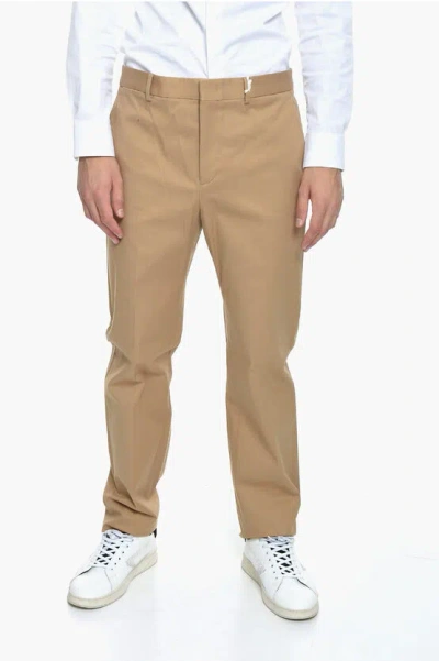 Valentino Cotton Gabardine Trousers With Front Pleat In Brown
