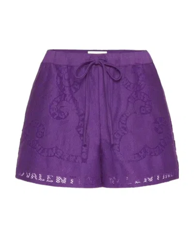 Valentino Cotton Guipure Lace Shorts In Purple