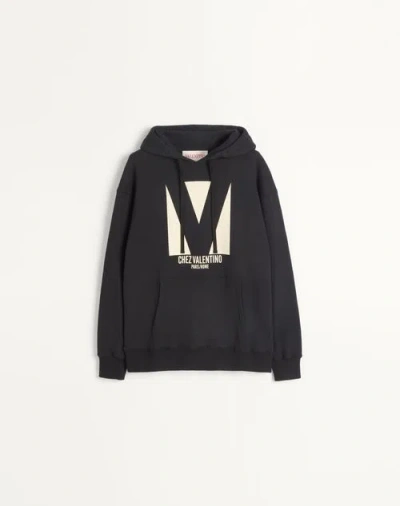 VALENTINO VALENTINO COTTON HOODED SWEATSHIRT WITH CHEZ VALENTINO PRINT