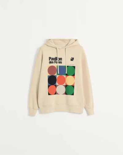 Valentino Cotton Hooded Sweatshirt With Pavillon Des Folies Print In Butter