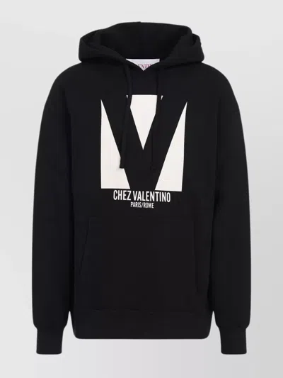 Valentino Cotton Hoodie Kangaroo Pocket In Black