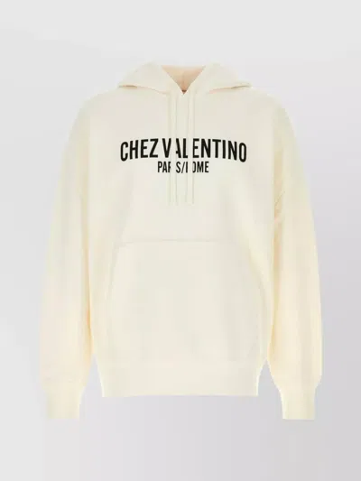 Valentino Cotton Hoodie With Kangaroo Pocket In Neutral