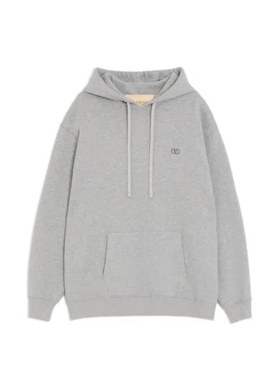 Valentino Vlogo Cotton Hoodie Embroidered Logo In Gray