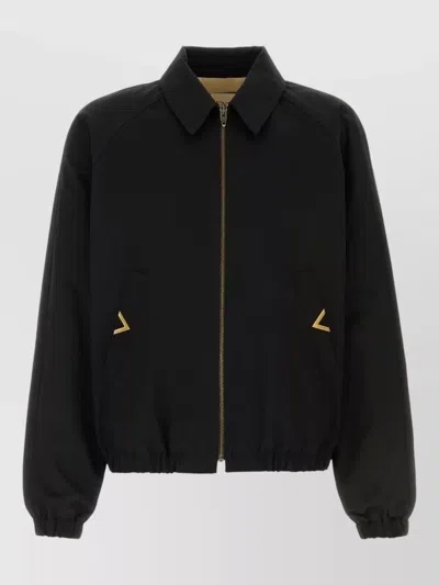 Valentino Cotton Jacket Raglan Sleeves Elasticated Cuffs Hem In Black