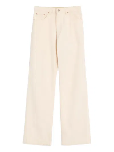 Valentino Wide Leg Denim Cotton Jeans Trousers In Neutral