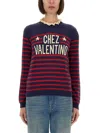 Valentino Knitwear Sweater Asymmetric Neck Design In Blue