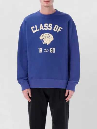 Valentino Cotton Jersey Crew Neck Sweatshirt Regular Fit In Blue