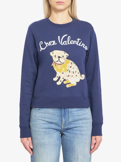 Valentino Cotton Jersey Sweatshirt In Blue
