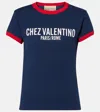 Valentino Crew Neck Cotton T-shirt With Contrast Trim In Blue