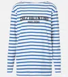 Valentino Long Sleeve Cotton T-shirt With Striped Pattern In Blau