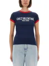 Valentino Crew Neck Cotton T-shirt With Contrast Trim In Blue