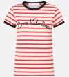 Valentino Women Ivory Striped Jersey Embroidered T-shirt In Rot